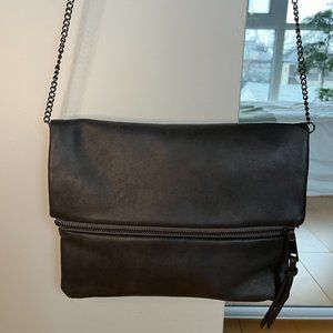 Leather Fold Over Cross Body Chain Bag